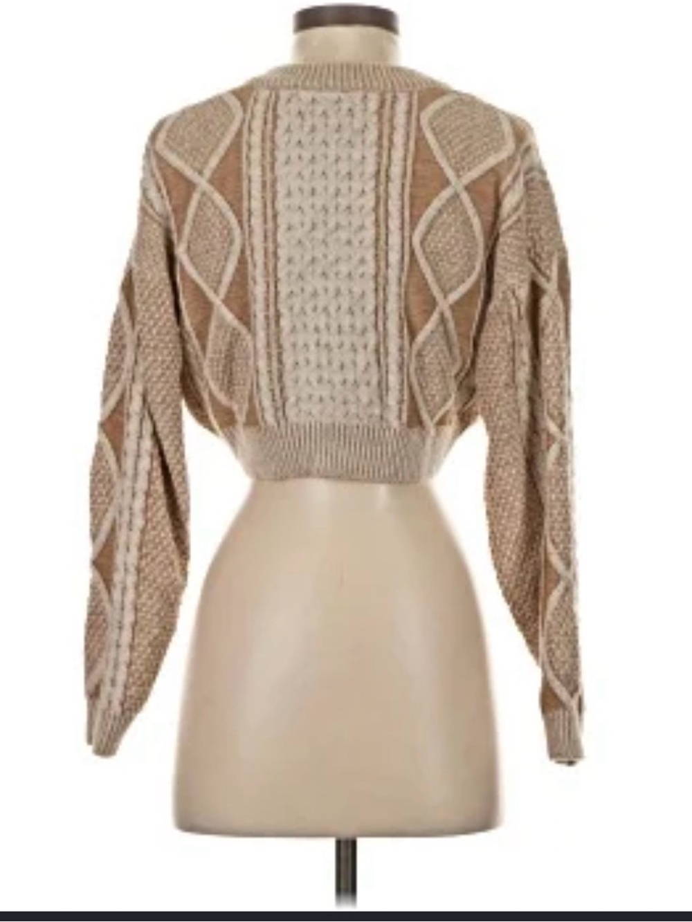 Cropped Cable Knit Sweater - Neutral Beige